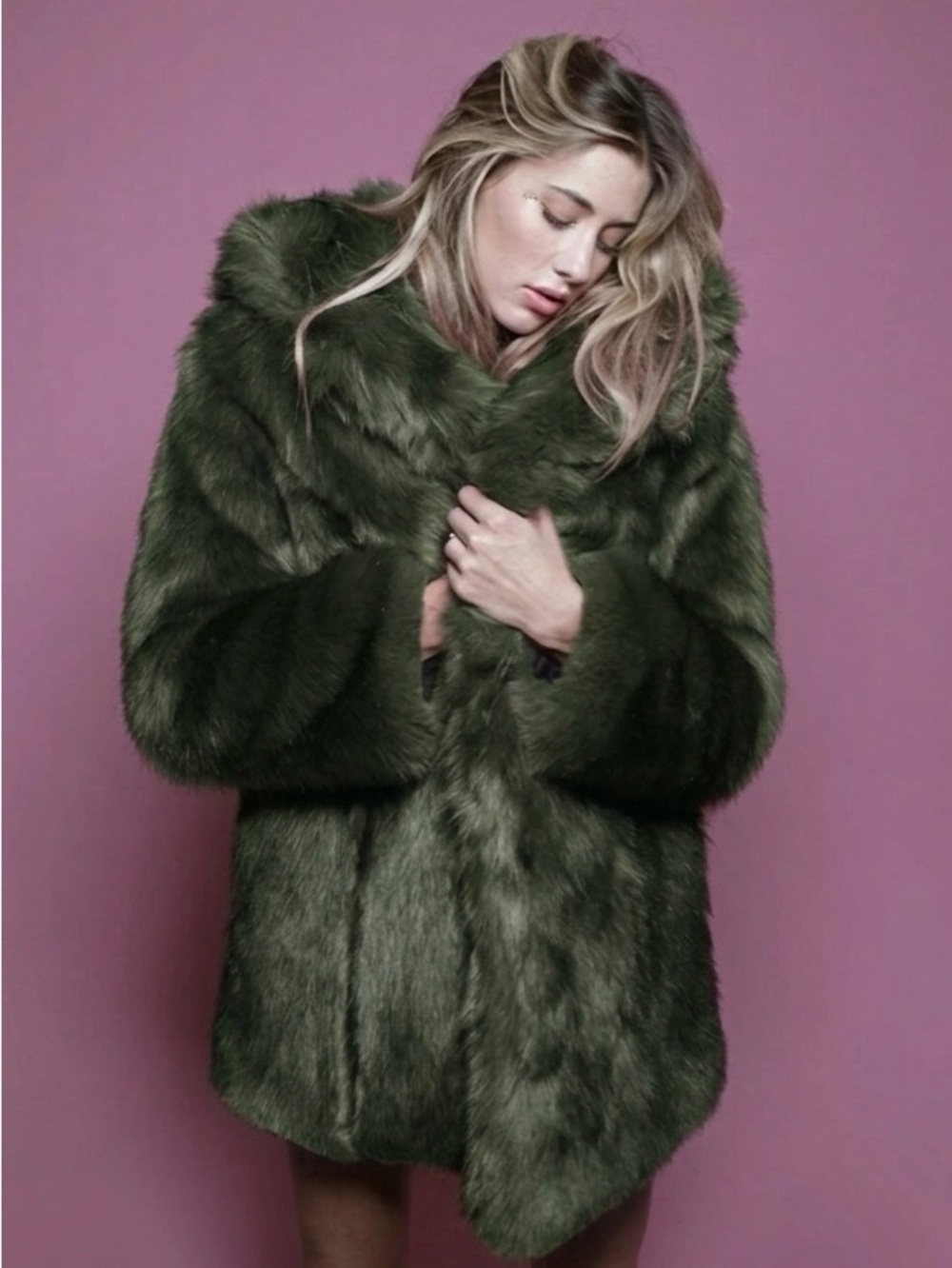 Vintage Forever 21 dark green Faux Fur teddy Coat y2k size L